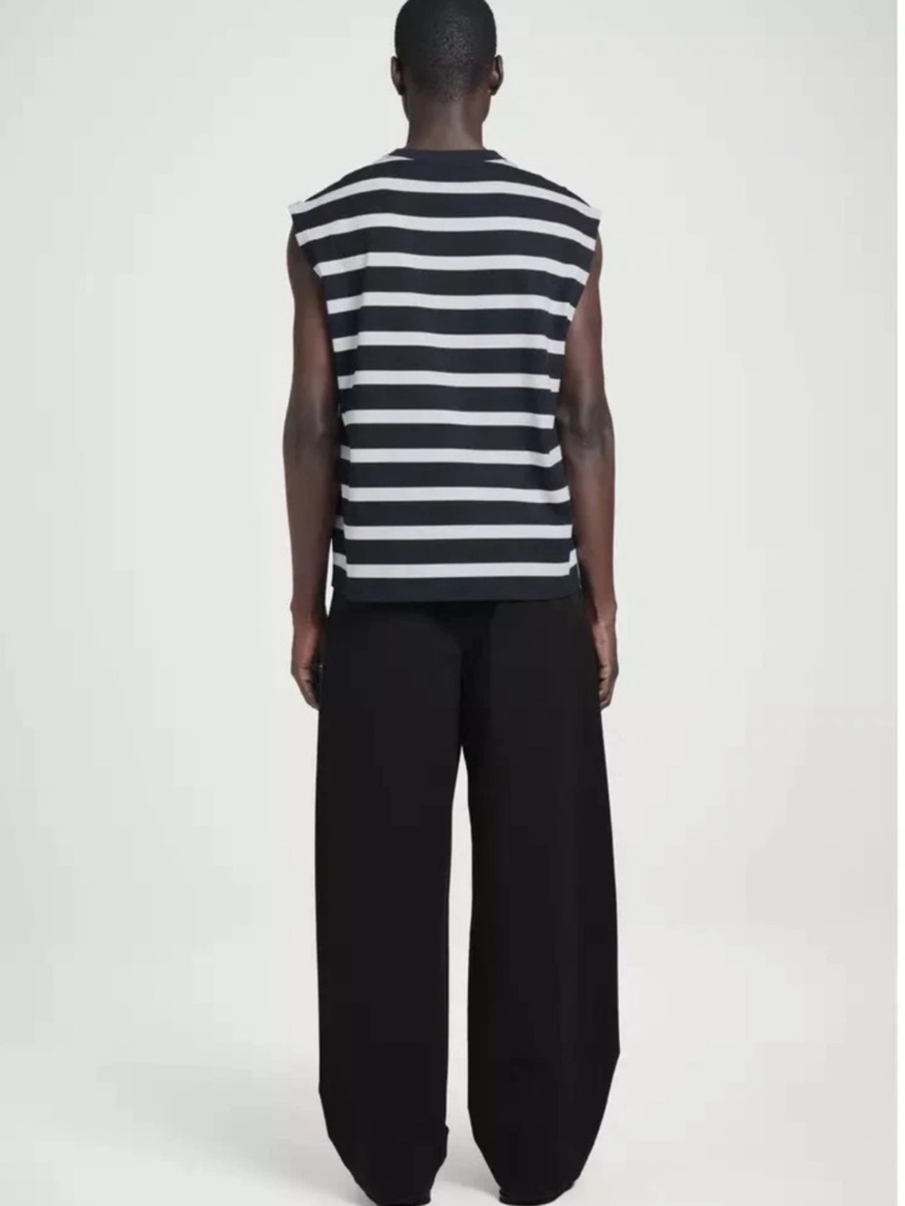 COS Relaxed Cotton-Crepe Tank Top In Navy White Stripe Size: Large - Picture 5 of 13